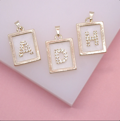 18K Gold Filled WHITE Letter A-Z Letter Pendant | Gold Initial Pendant