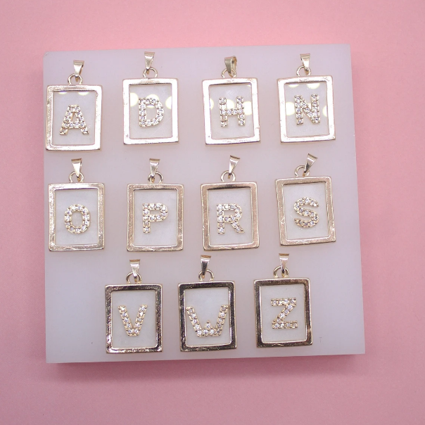 18K Gold Filled WHITE Letter A-Z Letter Pendant | Gold Initial Pendant