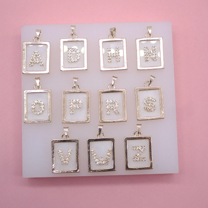 18K Gold Filled WHITE Letter A-Z Letter Pendant | Gold Initial Pendant