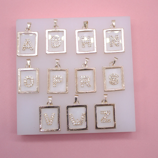 18K Gold Filled WHITE Letter A-Z Letter Pendant | Gold Initial Pendant
