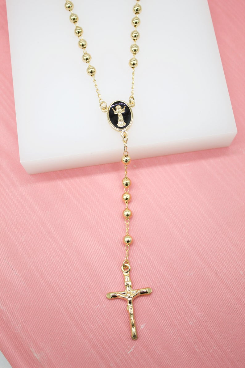 Catholic Gold Bead Rosary With Crucifix Cross And Divino Niño Charm