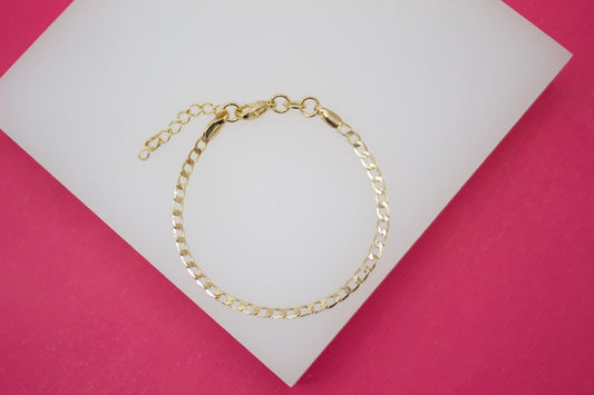 18K Gold Filled Flat 3mm Diamond Cuban Bracelet