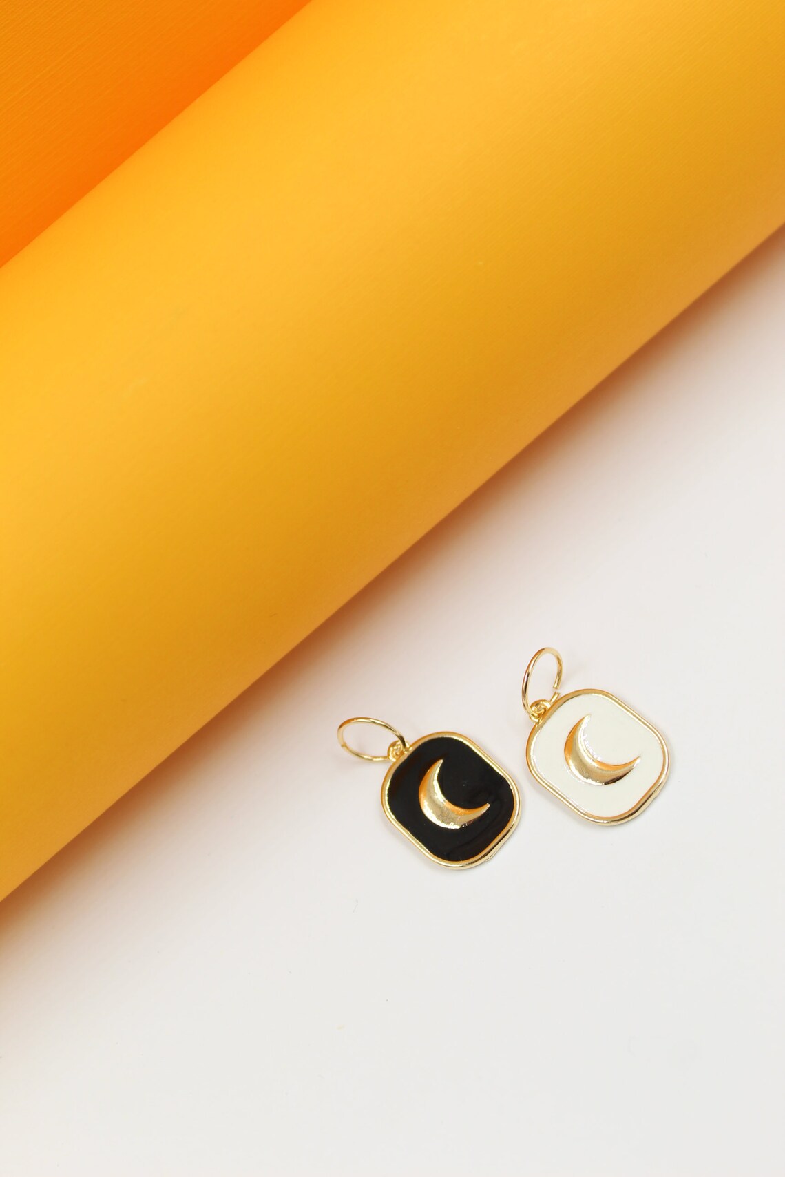 18K Gold Filled Enamel Pendant Charm With Crescent Moon Shaped Symbol