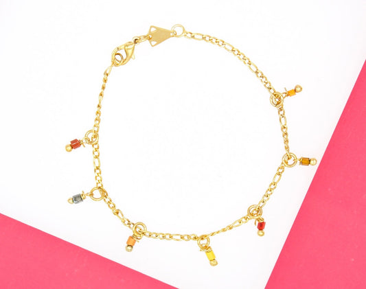 18K Gold Filled Dangle Multicolor Enamel Bracelet