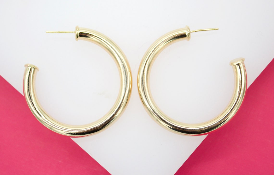18K Gold Filled 5mm Thick Open Hoop Stud Hoops Earrings