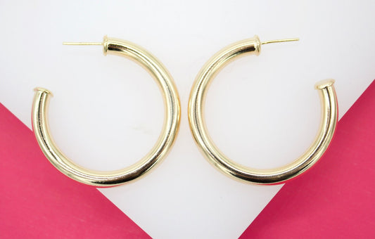 18K Gold Filled 5mm Thick Open Hoop Stud Hoops Earrings