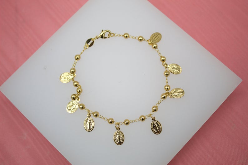Gold Filled Virgin Mary Charms Bracelet