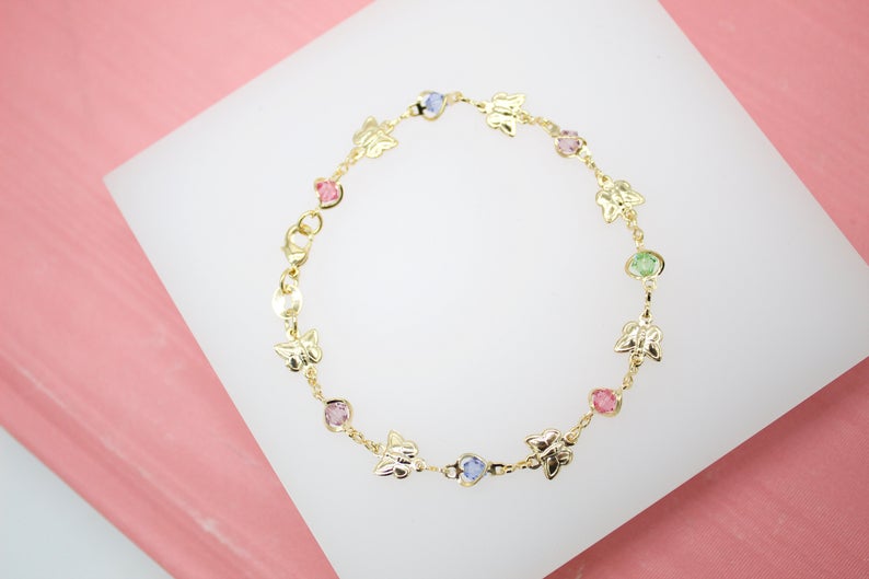 MultiColor CZ Stones With Butterfly Charms Bracelet