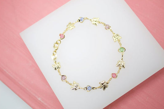 MultiColor CZ Stones With Butterfly Charms Bracelet
