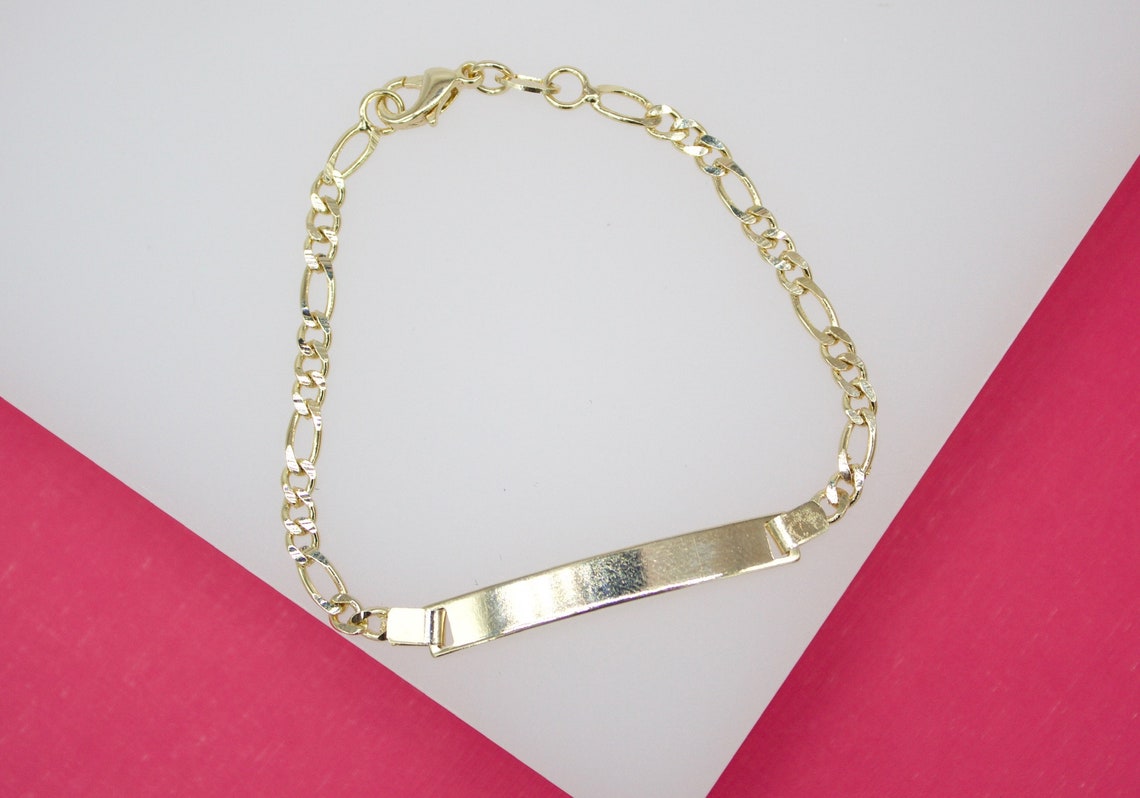 Gold Filled 3mm Figaro Bracelet With Plate