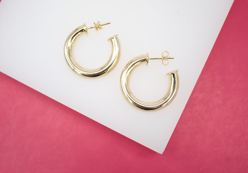 18K Gold Filled 5mm Thick Open Hoop Stud Hoops Earrings