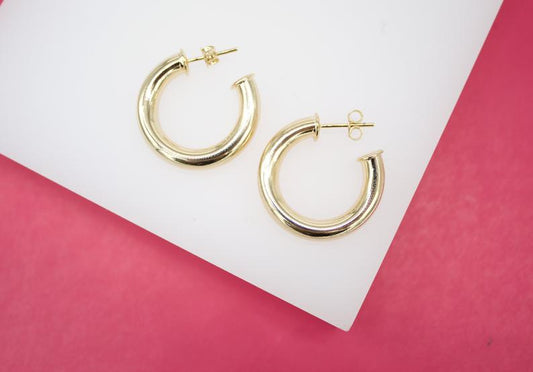 18K Gold Filled 5mm Thick Open Hoop Stud Hoops Earrings