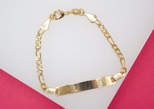 Gold Filled Simple Small Figaro Bracelet With Plate