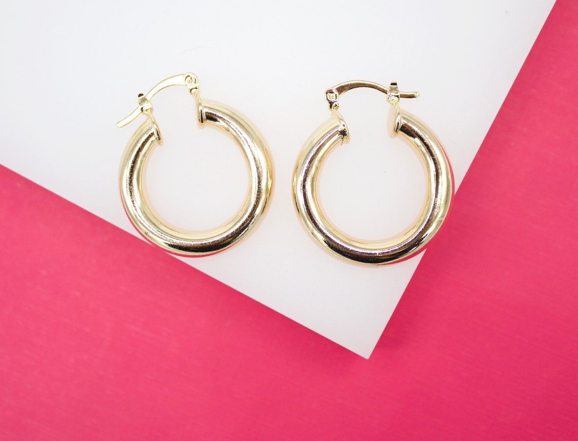 18K Gold Filled 5mm Thick Hoops Lever Back Hoop
