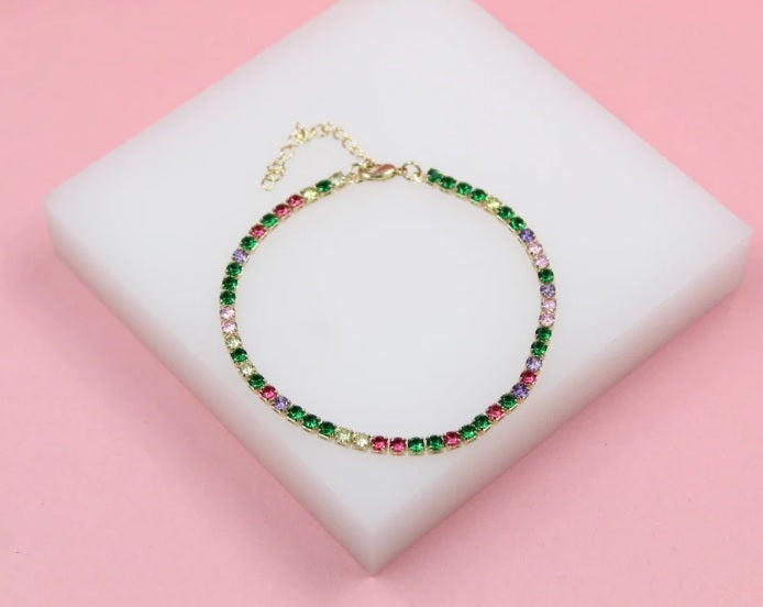 18k Gold Filled Tennis Round Multi-color Bracelet CZ Cubic Zirconia Stones
