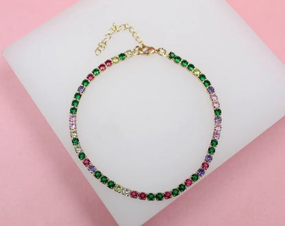 18k Gold Filled Tennis Round Multi-color Bracelet CZ Cubic Zirconia Stones