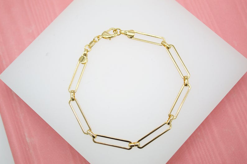 18K Gold Filled 4mm Slim Paper Clip Link Bracelet