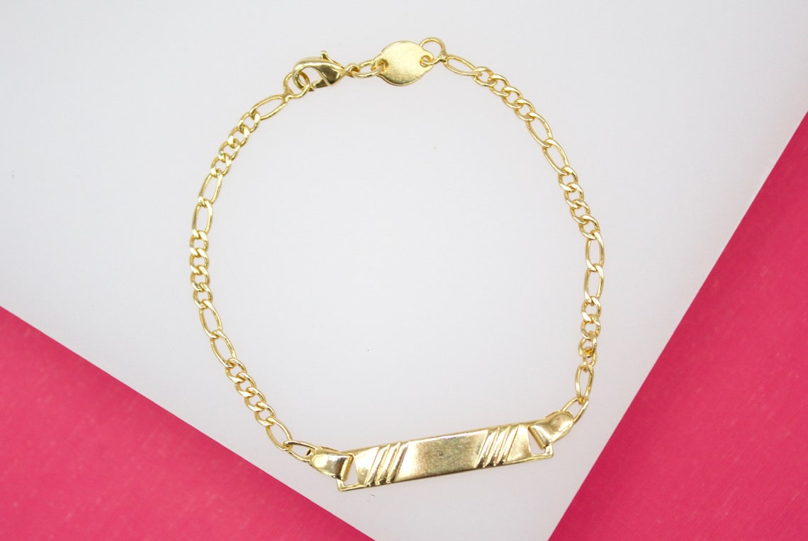 Gold Filled Figaro Bracelet With Designed Plate