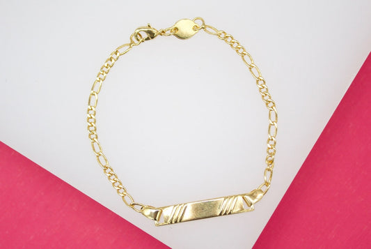 Gold Filled Figaro Bracelet With Designed Plate