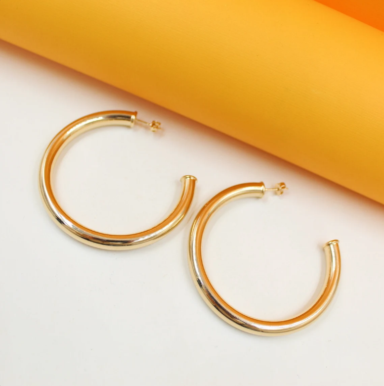 18K Gold Filled Thin Open Hoop Earrings | Gold Open Hoop Studs