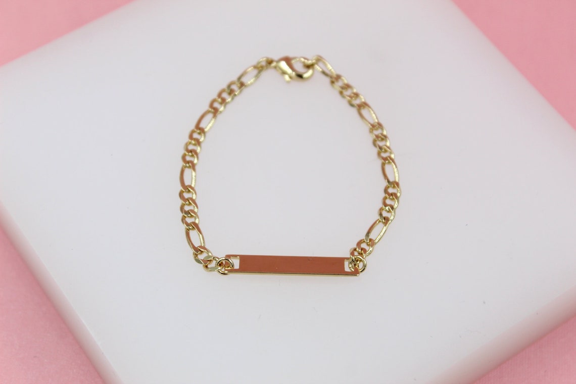 Kids 3mm Figaro Bracelet With Smoot Plate