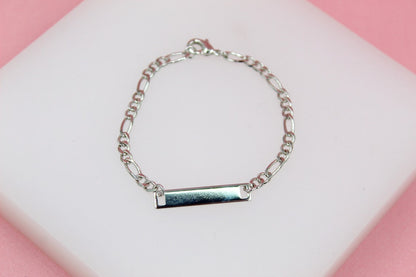 Kids 3mm Figaro Bracelet With Smoot Plate