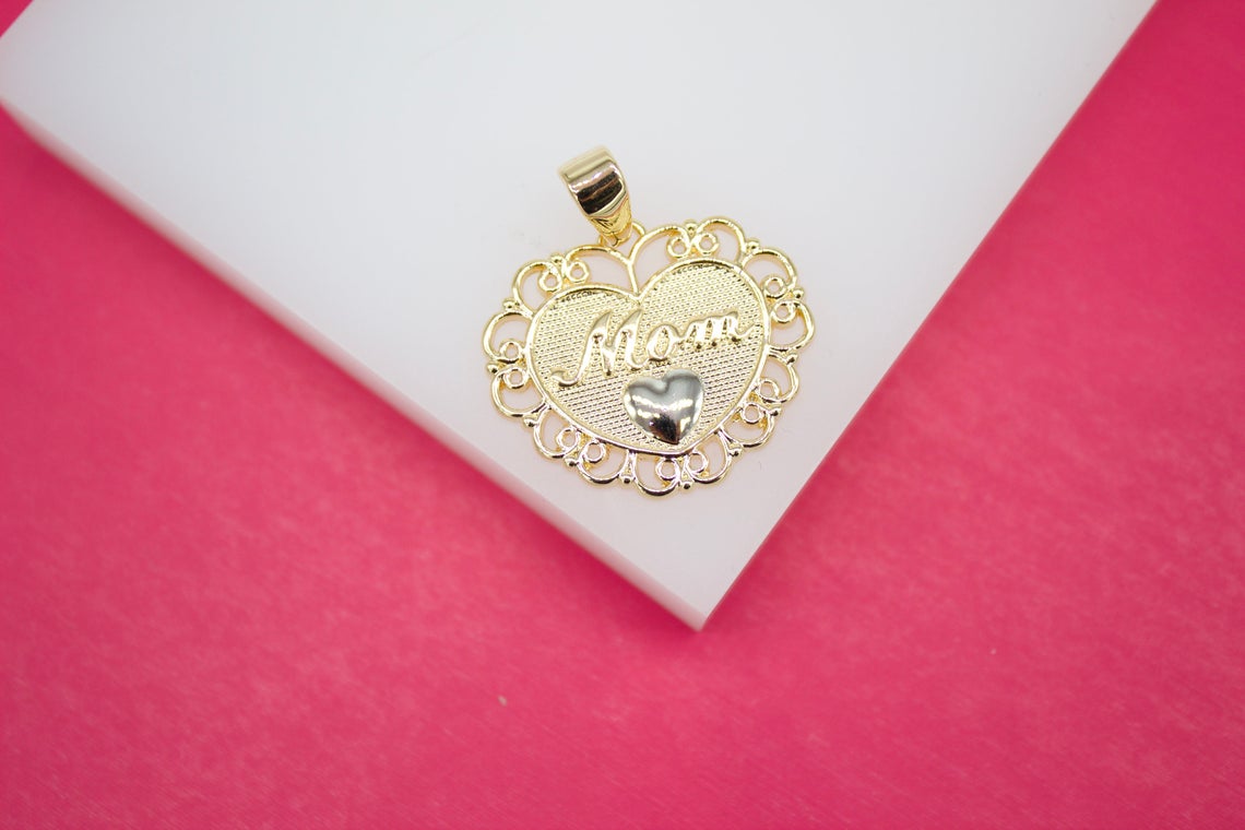 18K Gold Filled Heart Mom Pendant