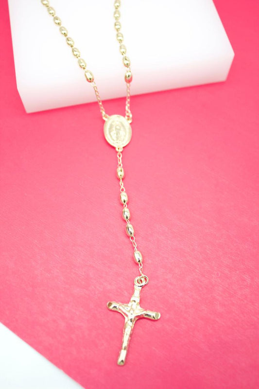 Oval Bead Catholic Rosary With Jesus Crucifix And Milagros Charm (F103A)