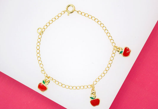 18K Gold Filled Dangle Apple Charm Bracelet