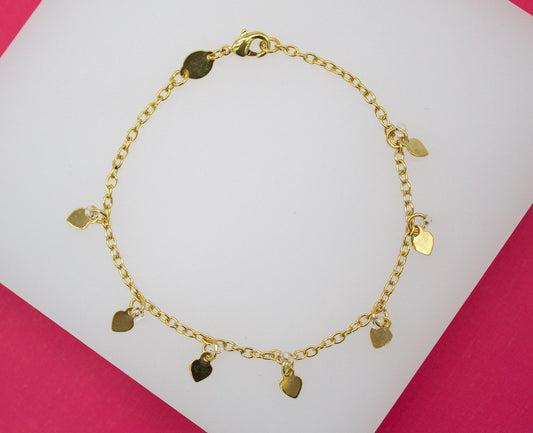 18K Gold Filled Dangle Heart Charm With Clear Bead Bracelet