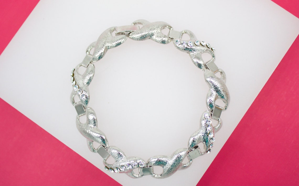 18K Rhodium Filled Designed Link Bracelet With CZ Stones