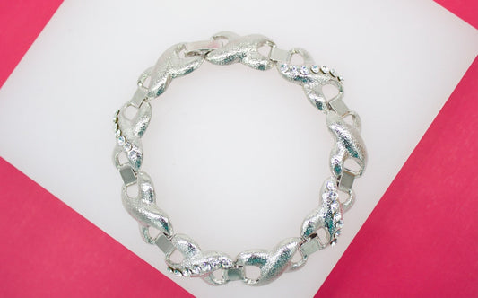18K Rhodium Filled Designed Link Bracelet With CZ Stones