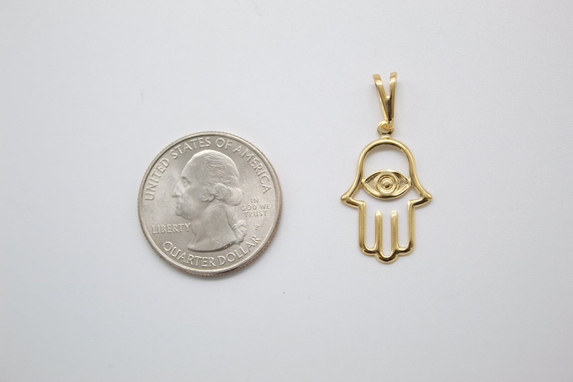 18K Gold Filled Hamsa Hand Evil Eye Lucky Good Luck Health Wealth Wish Necklace Charm Findings