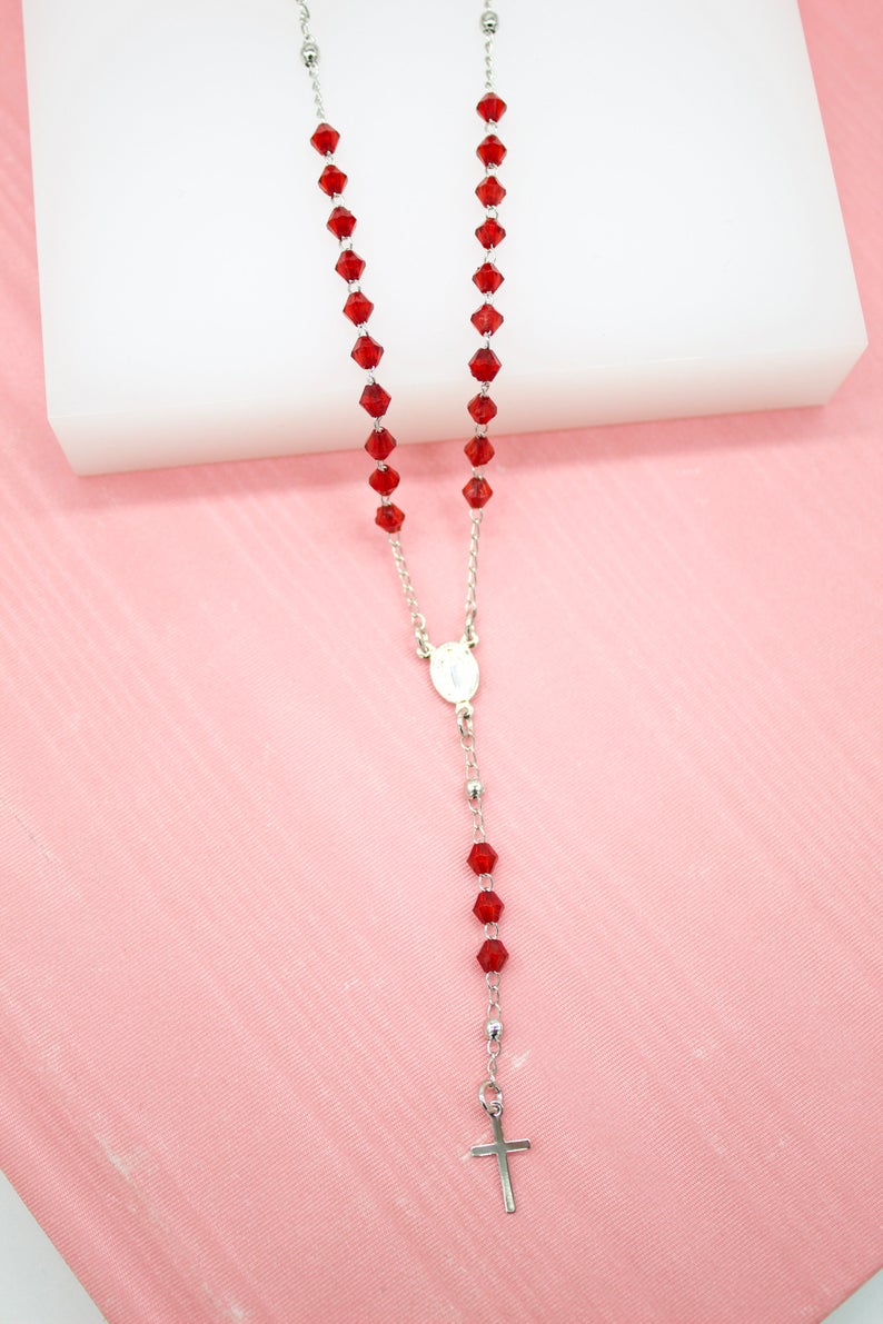 Catholic Bead Rosary With Crucifix And Virgin Mary Charm