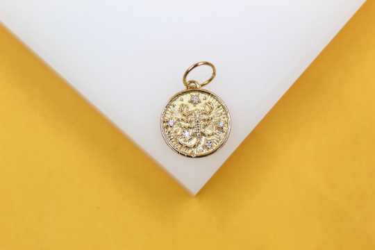 18K Gold Filled Coin Disc Medallion Zodiac Horoscope Charm Pendant