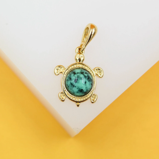 18K Gold Filled Jadeite Stone Turtle Charm Pendant