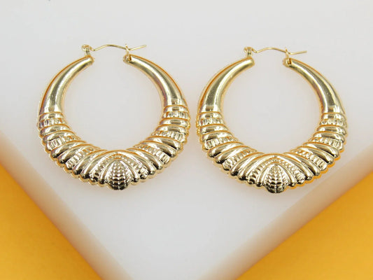 18K Gold Filled Thick Textured Hoop Earrings