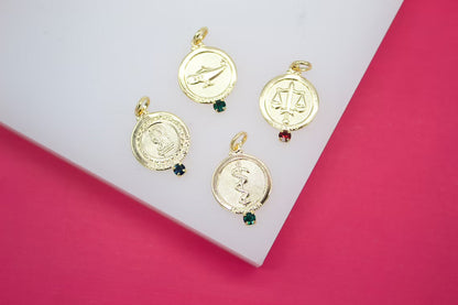 18K Gold Filled Medicine, Justice, Nurse, Engineering Pendant Charms With CZ Stone