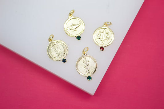 18K Gold Filled Medicine, Justice, Nurse, Engineering Pendant Charms With CZ Stone