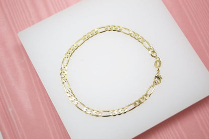 18K Gold Filled Figaro 4mm Link Chain Bracelet (I480)