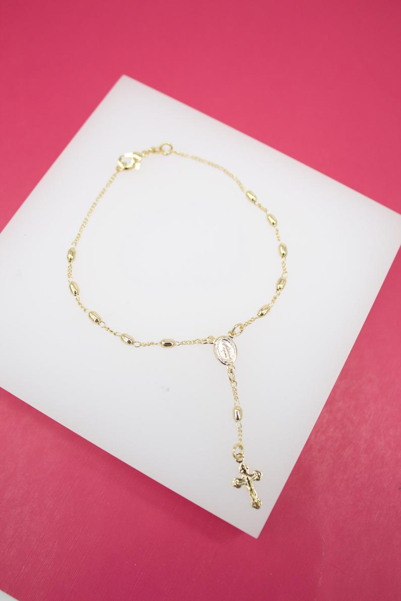 Gold Filled Cross and Milagros Charm Bracelet