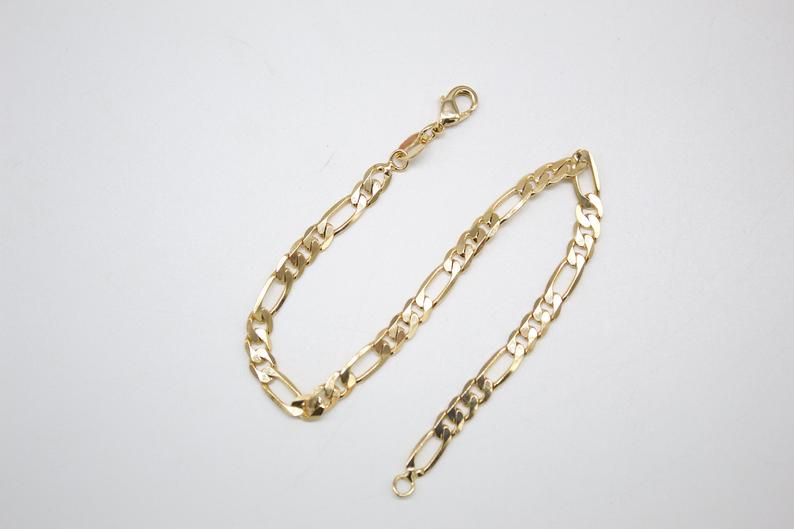18K Gold Filled Figaro 4mm Link Chain Bracelet (I480)