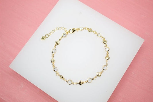 18K Gold Filled Heart Bracelet With Round CZ Stone