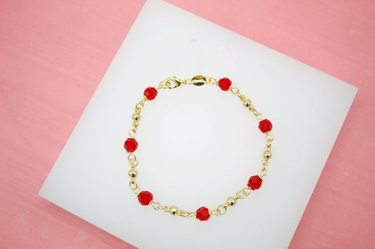 18K Gold Filled Red And Gold Bead Bracelet Chain