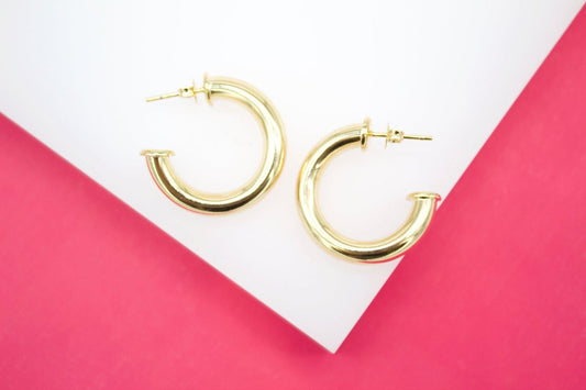 18K Gold Filled 5mm Open Hoop Stud Hoops Earrings