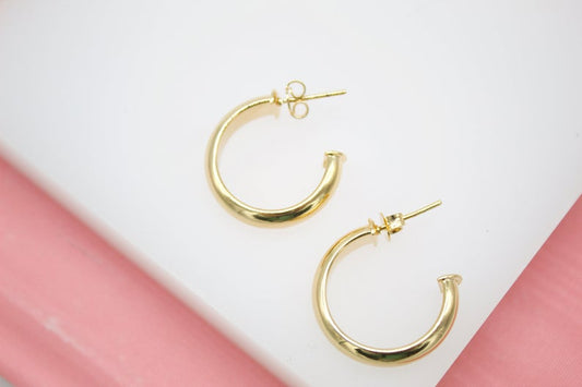 18K Gold Filled Half Open Hoops Stud Earrings