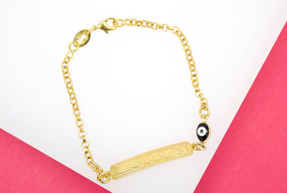 Gold Filled Evil Eye Charm Bracelet With Designed Plate