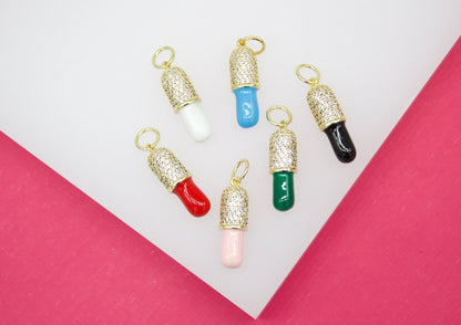 18K Gold Filled Enamel Pill Pendant With Micro Pave Cz stones