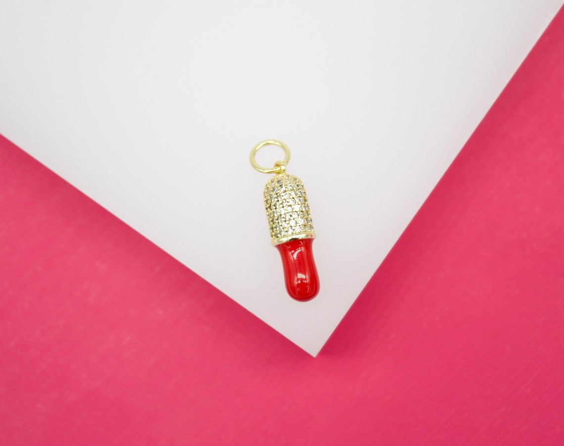 18K Gold Filled Enamel Pill Pendant With Micro Pave Cz stones