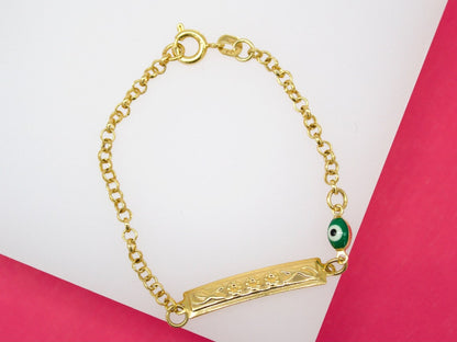 Gold Filled Evil Eye Charm Bracelet With Designed Plate